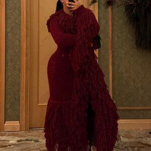 BBXBrand Viral Knitted Alpaca Fur Coat - Deep Red Size L-3XL BNWT
